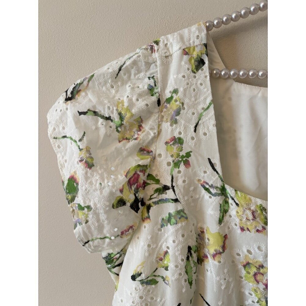 Adyson Parker Womens Size 1X White Eyelet Lace Floral Square Neck Dress - Picture 3 of 7
